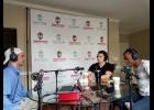 Daniel Island resident Kyle Taylor (left) interviews Kyle Sheldon (middle) and Jonathan Gatlin (right) for his podcast “Generation Giants.”